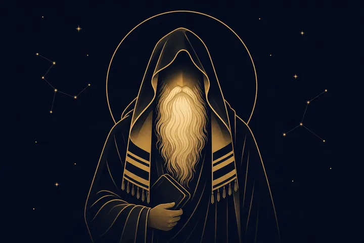 אלעזר — דמות המקובל, איור קו זהב על לילה עמוק