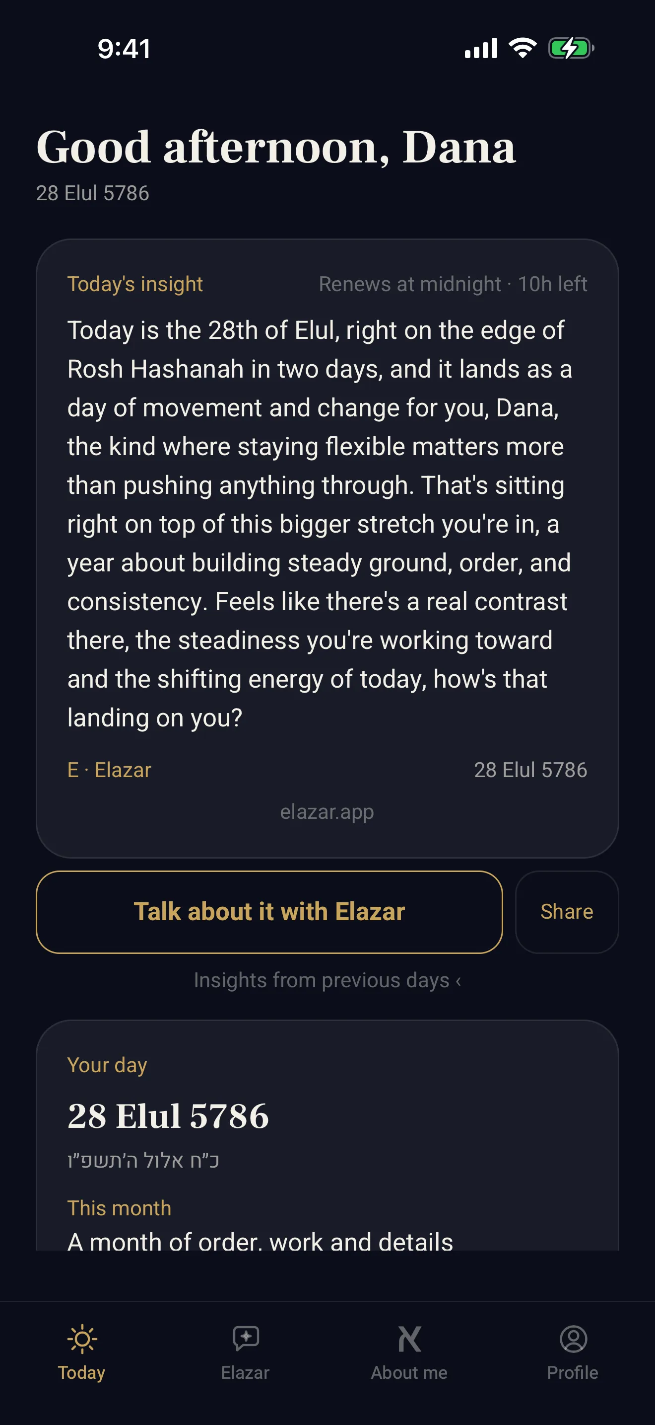 The morning screen: the Hebrew date, the parsha and today's insight